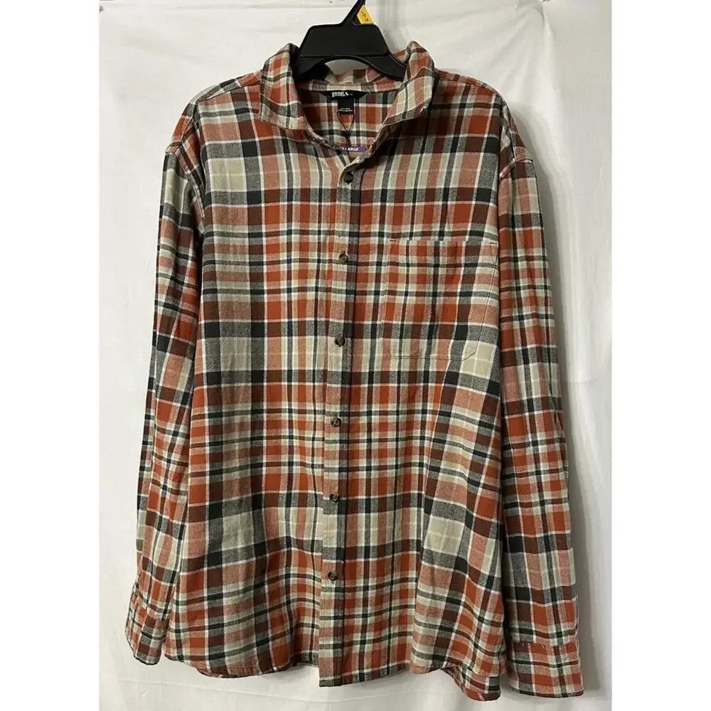 NWT Eddie Bauer Mens Long Sleeve Clay Cotton Plaid Button Flannel Shirt Size 2XL